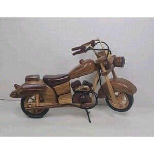 Wooden Model 12" Harley Davidson Motorcycle Table Top Wood Art Tan Brown